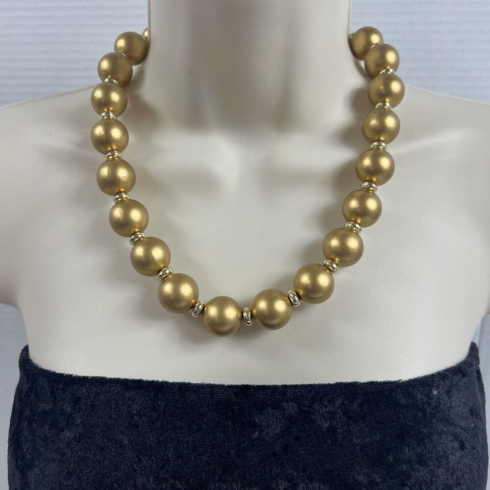 Statement Necklace Faux Large Pearl Gold Tone With Extender Up To 20 Inches